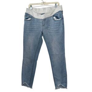 Maternity Light Blue Denim Jeans With Stretchy Gray Waistband